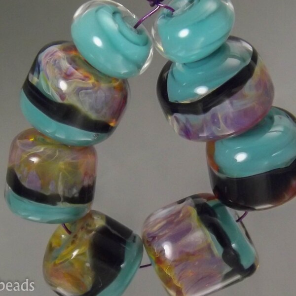 Boro beads, (qty 8) Lampwork Glass Bead Set   Sky Blue and lilac SRA Artisan beads ---  #196