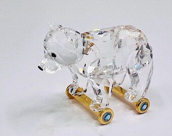 Vintage Swarovski crystal memories teddy bear on wheels childhood dreams theme group retired 2003 gift new with original box and pull cord