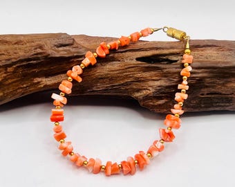 Vintage angel skin coral branch bead bracelet organic formed genuine natural coral jewelry gift for women