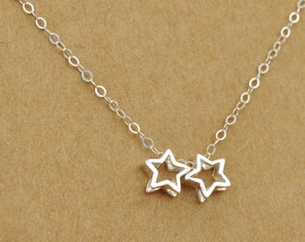 GEMINI, twin stars, petite star necklace, silver star, shooting stars, sterling silver star necklace, dainty everyday wear, gift for her