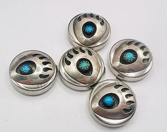 Silver Zuni bear claw button covers Native American 925 sterling silver bear claw with turquoise stones on steel backings accessories gift