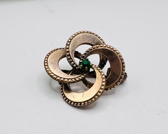 Antique Victorian clover swirl brooch pin 1900s gold filled green paste stone small jewelry accessories collectable jewelry pin gift