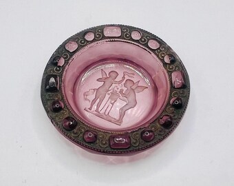 Antique Art Deco Heinrich Hoffmann art glass ring dish 1930s Czech angel motif house decoration collectable gift for women
