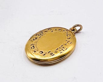 Vintage gold-filled etched floral locket WEH 12k gold filled photo locket pendant collectable jewelry gift for women
