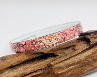 Vintage Michaela Frey bangle bracelet pink floral enamel 1970s bangle stacking layering bracelet vintage jewelry gift for women