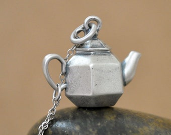 Tiny silver teapot necklace miniature functional jewelry 925 sterling silver tea ceremony tea lover gift cute small conainter jewelry