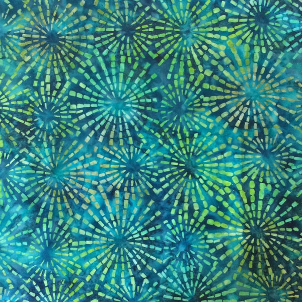 Teal Starburst Cotton Batik Print Fabric