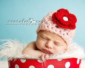 Crochet Hat Pattern &quot;Pistachio Beanie&quot; Sizes Baby to Adult, flower directions included, photography prop for Easter