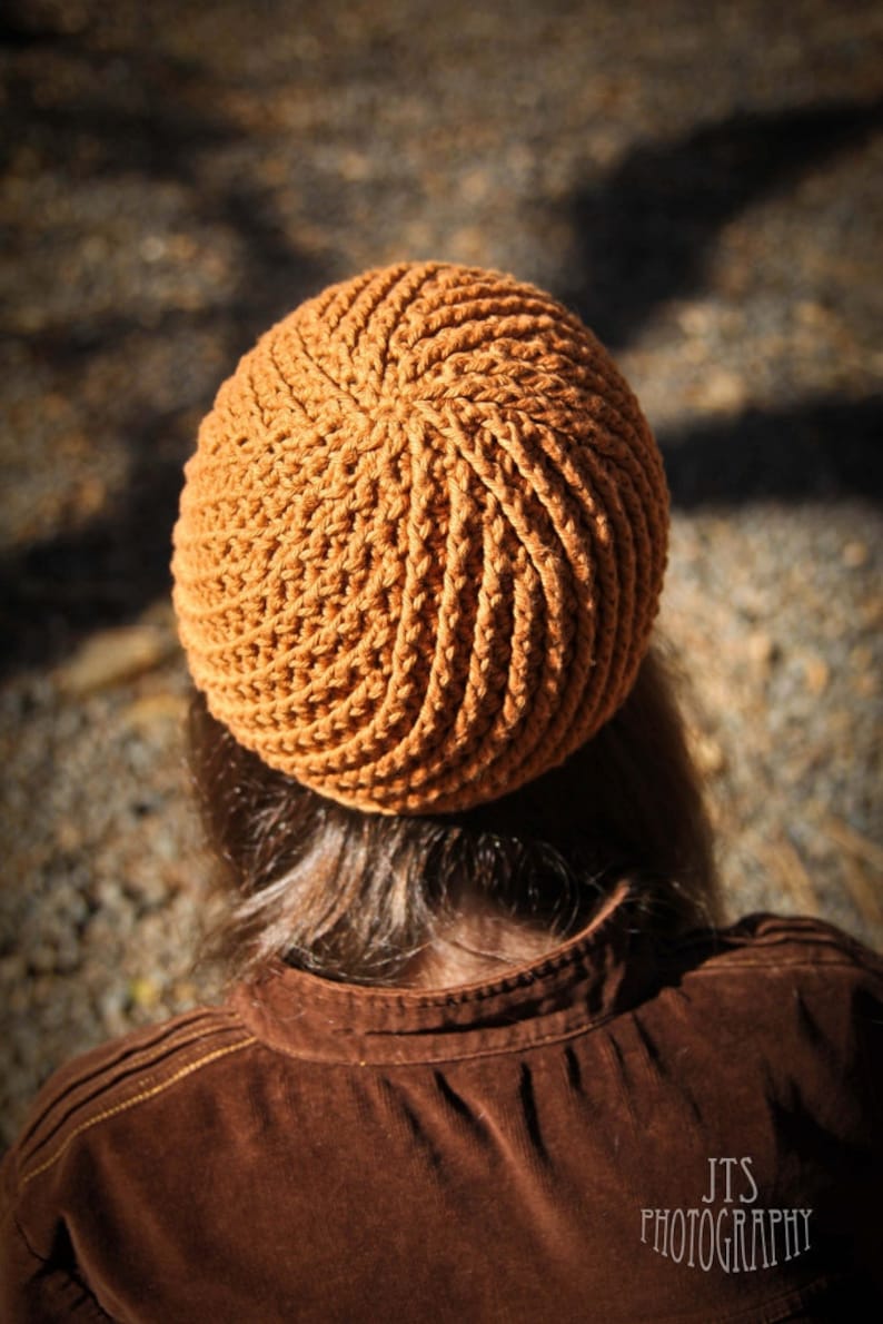 Crochet Pattern Pinwheel Newsboy Cap Baby-Adult sizes, spiral design brimmed hat image 2