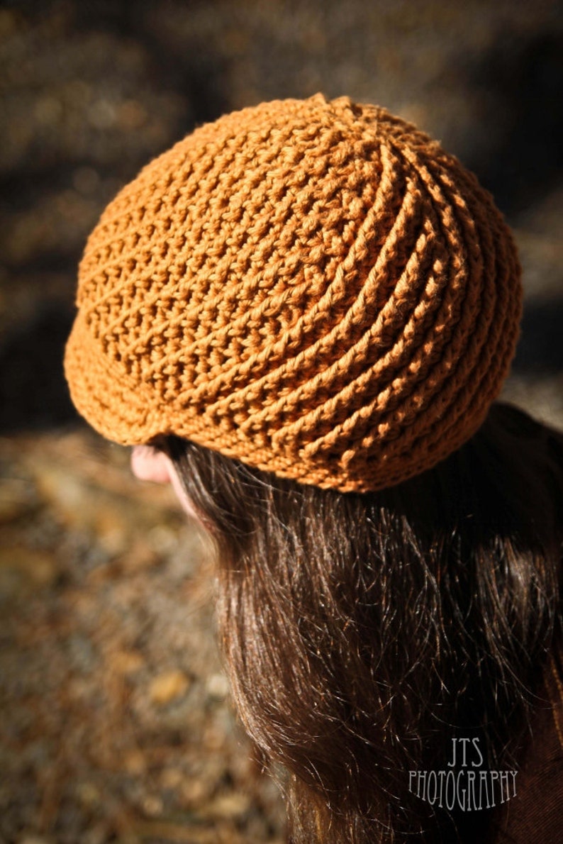 Crochet Pattern Pinwheel Newsboy Cap Baby-Adult sizes, spiral design brimmed hat image 1