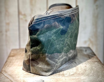 Waxed Canvas Zipper Pouch: Vegan Travel Case, Purse Organizer