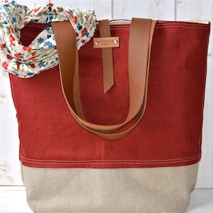 Large Zipper Tote Bag, Large Shoulder bag, Linen Tote bag, Linen Shoulder Bag IKABAGS image 1