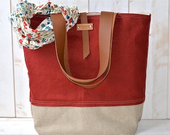 Bolso Tote Grande Cremallera, Bolso Bandolera Grande, Bolso Tote Lino, Bolso Bandolera Lino - IKABAGS