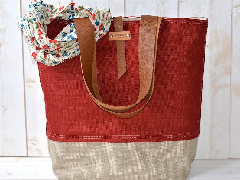 Large Zipper Tote Bag, Large Shoulder bag, Linen Tote bag, Linen Shoulder Bag IKABAGS image 1