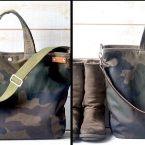 Waxed canvas tote bag, Messenger bag, Cross body bag, Diaper bag, Leather tote bag IKABAGS 3 Way Tote bag image 10