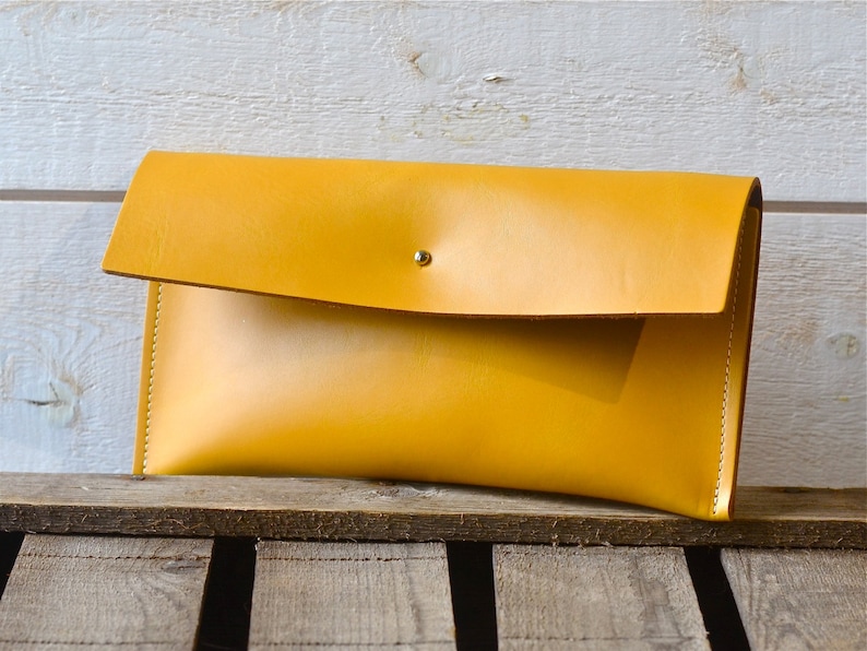 Leather wallet, Minimalist Wallet , Pocketbook in 5 Color Leather IKABAGS MUSTARD