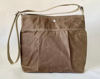 Waxed Canvas Crossbody Bag: Tan Brown Messenger Bag, Made in Paris