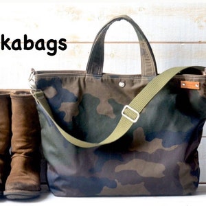 Camouflage Canvas tote bag , Waxed canvas tote , Back to school bag, Messenger bag, Diaper bag, Valentine day gift, Gift for her, Travel bag image 1