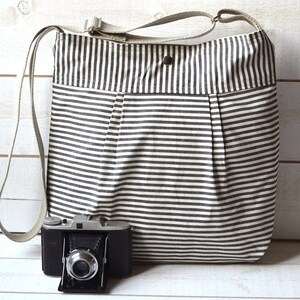 Crossbody Diaper bag, Baby boy diaper bag New mom gift, Striped bag ikabags Thin Black-Ecru Str