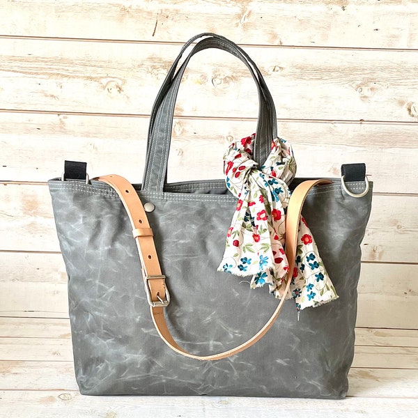 Grey Canvas tote bag , Waxed canvas tote bag, Messenger bag, travel bag, laptop bag ikabags 3 Way