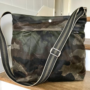 Camouflage Canvas bag, Vegan Diaper bag, Waxed canvas bag, Baby Shower Gift, Travel bag, New mom gift ikabags 2 Way SHOWN KHAKI BLACK