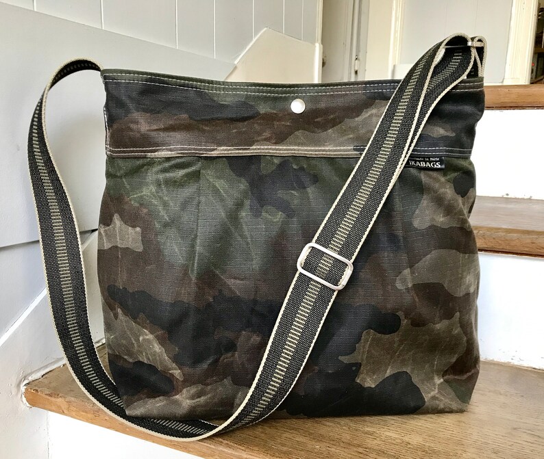 Camouflage Canvas bag, Vegan Diaper bag, Waxed canvas bag, Baby Shower Gift, Travel bag, New mom gift ikabags 2 Way SHOWN KHAKI BLACK