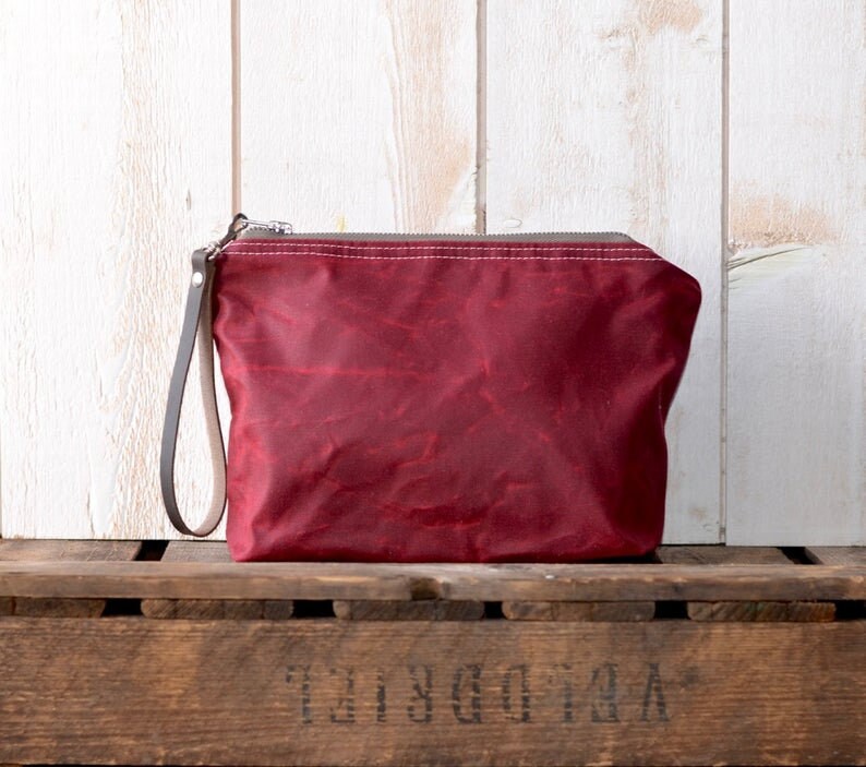 Personalized Waxed canvas zipper pouch, Pencil case, Travel pouch ikabags Bordeaux