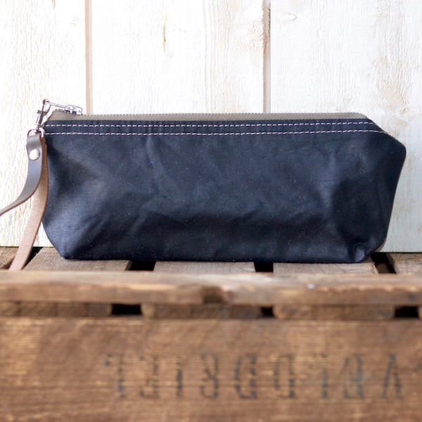 Small Zipper Pencil Case , Zipper Pouch, Waxed canvas Pencil Pouch  - IKABAGS