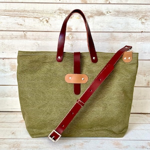 Unisex Tote Bag with Luxury Stone Washed Canvas Tote bag Leather handles and Crossbody strap,Handbag IKABAGS 3 WAY,Gift for her,Gift for him