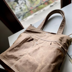 Waxed canvas tote bag, Laptop bag or Weekender bag, Vegan Messenger bag IKABAGS 3 Way image 8