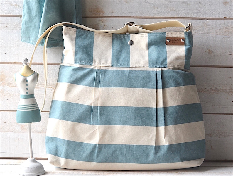 Large Canvas Crossbody bag, Diaper bag, Baby shower gift, Gift for her, Geometric bag, Nautical striped, Gift for mom ikabags image 1