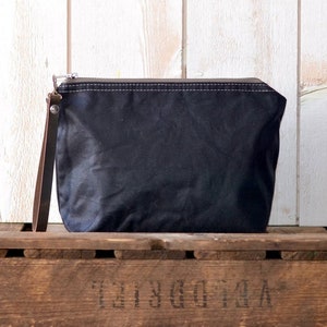 Personalized Waxed canvas zipper pouch, Pencil case, Travel pouch ikabags Black