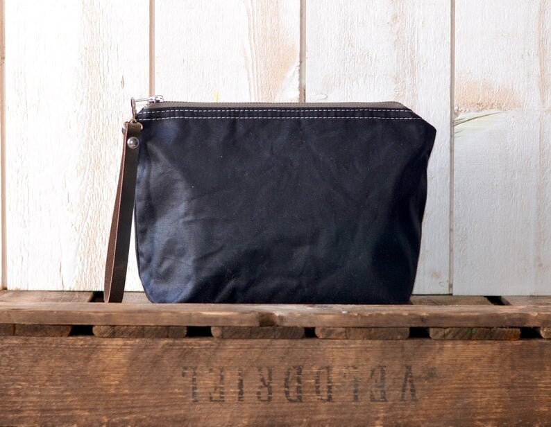 Personalized Waxed canvas zipper pouch, Pencil case, Travel pouch ikabags Black