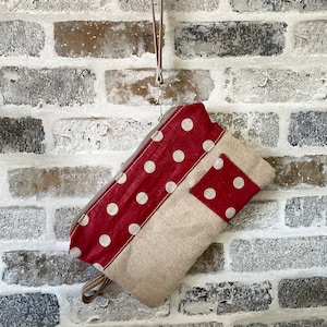 Bolsa clutch com zíper de linho natural, bolsa clutch envelope, bolsa sustentável, bolsa vegana, bolsa de viagem, bolsa de cosméticos com bolinhas