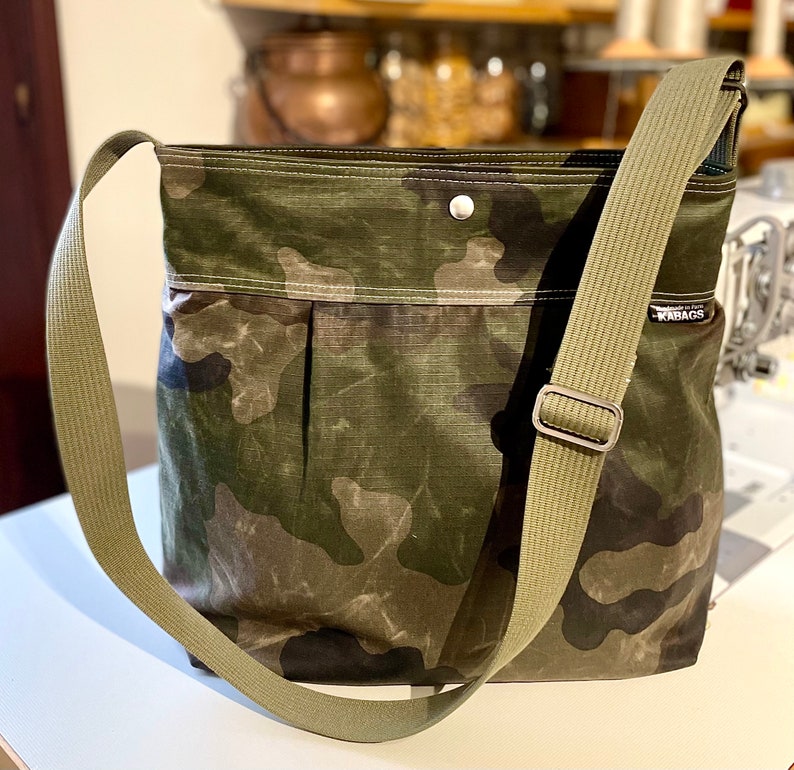 Camouflage Canvas bag, Vegan Diaper bag, Waxed canvas bag, Baby Shower Gift, Travel bag, New mom gift ikabags 2 Way image 9