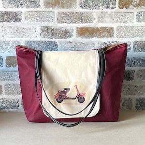 READY TO SHIP Waxed canvas shoulder bag in red ,Waxed canvas tote bag, Messenger bag,laptop bag, Diaper bag, Leather tote bag Ikabags 2 Way
