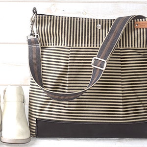 Sac en toile cirée, grand sac à bandoulière, grand sac en toile, fond de sac en cuir, ikabags 3 WAY