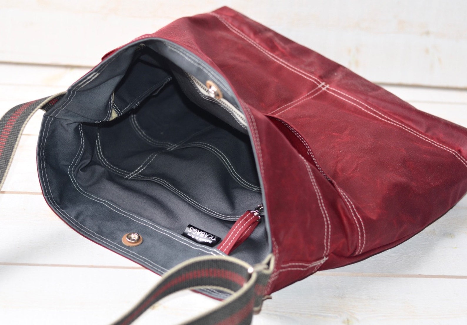 Waxed Canvas Crossbody Hobo Bag in Red Weekender Bag Etsy
