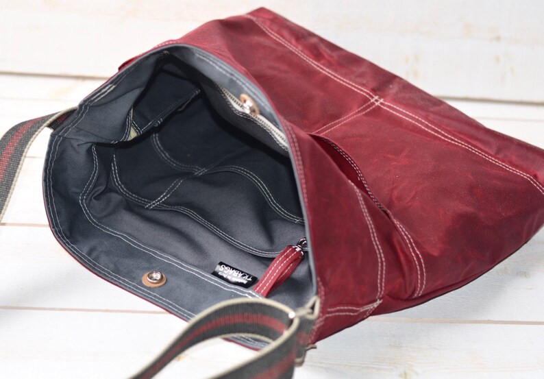 Waxed Canvas Crossbody Hobo Bag in Red Weekender Bag Etsy