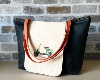 Waxed canvas tote bag, Messenger bag, Shoulder bag, Diaper bag, Leather tote bag IKABAGS 2 Way Tote bag