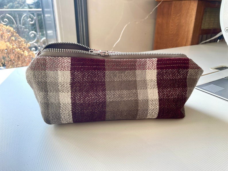 Cotton canvas Zipper Pencil case, back to school , Canvas Zipper Pouch ,Travel bag, Desk organization , Teacher gift IKABAGS Plaid fabric