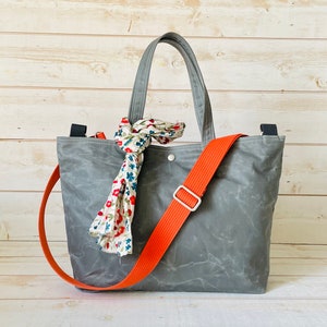 Grey Waxed Canvas tote bag, Waxed Canvas Crossbody Bag IKABAGS 3 WAY ST.ORANGE