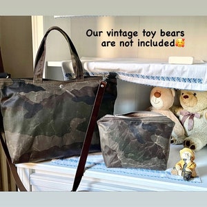 Camouflage Canvas tote bag , Waxed canvas tote , Back to school bag, Messenger bag, Diaper bag, Valentine day gift, Gift for her, Travel bag image 5