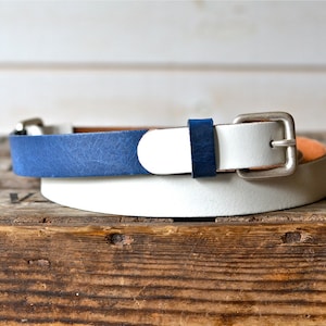 Navy & White Leather Belt: Adjustable Nautical Style