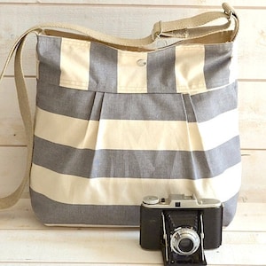 Crossbody Diaper bag, Baby boy diaper bag New mom gift, Striped bag ikabags, Gray striped bag ikabags 3 way image 1