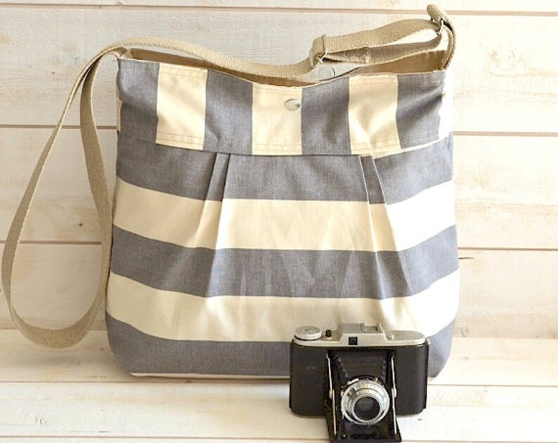 Crossbody Diaper bag, Baby boy diaper bag New mom gift, Striped bag ikabags, Gray striped bag ikabags 3 way SHOWN LIGHT KHAKI