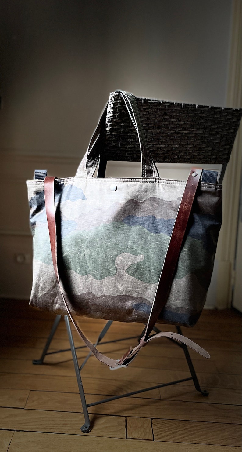 Waxed canvas tote bag, Messenger bag, Cross body bag, Diaper bag, Leather tote bag IKABAGS 3 Way Tote bag image 4