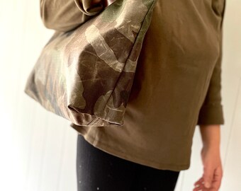 Bolso tote de lona encerada con camuflaje: bolso bandolera de fin