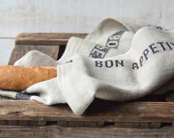 Reserved for C Linen Tea towels, French country, NATURAL BON APPETIT Black, shabby chic kitchen, eco friendly gift Natural / sustainable