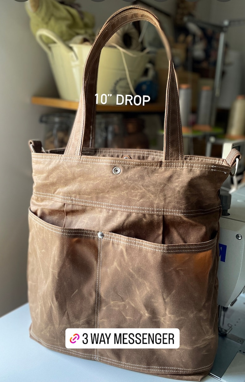 Waxed canvas tote bag, Laptop bag or Weekender bag, Vegan Messenger bag IKABAGS 3 Way 10" shoulder strap